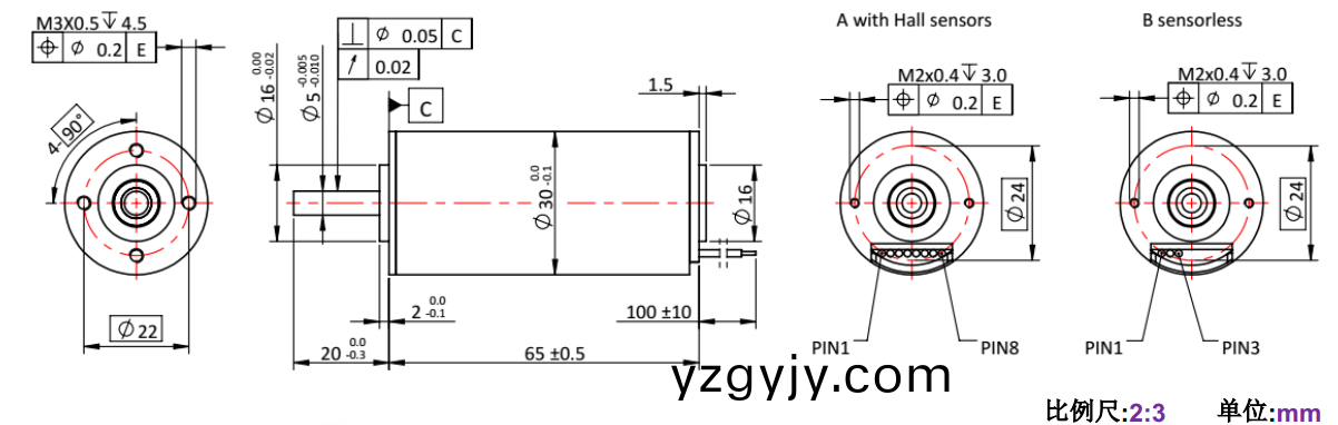 ECS-4P 3060 2對極空心(xin)桮無刷(shua)電機-萬(wan)至(zhi)達電機